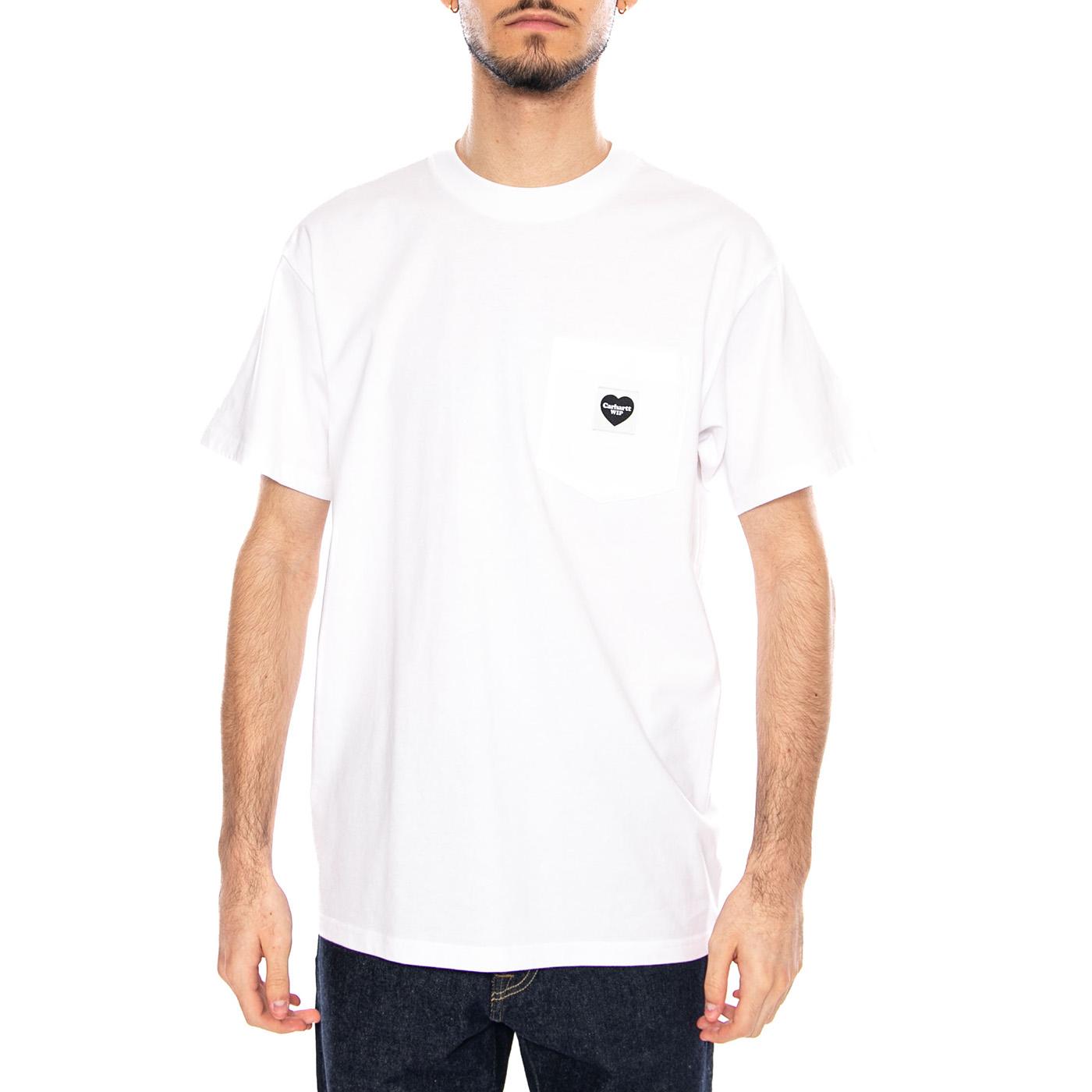 S/S Pocket Heart T-Shirt White / Black - Maglietta Girocollo Uomo Bianca I032128 00AXX CARHARTT WIP 