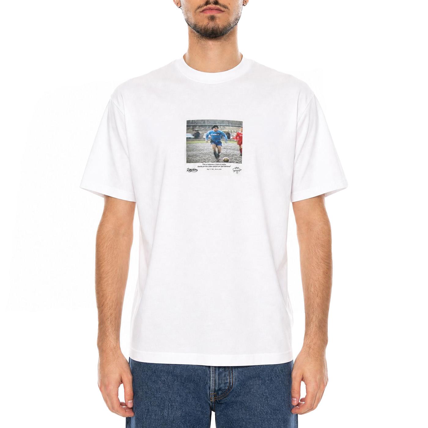 "Partita del Fango" Tee White - Maglietta Maradona Girocollo Uomo Bianca TS1367 T4-02 DOLLY NOIRE 