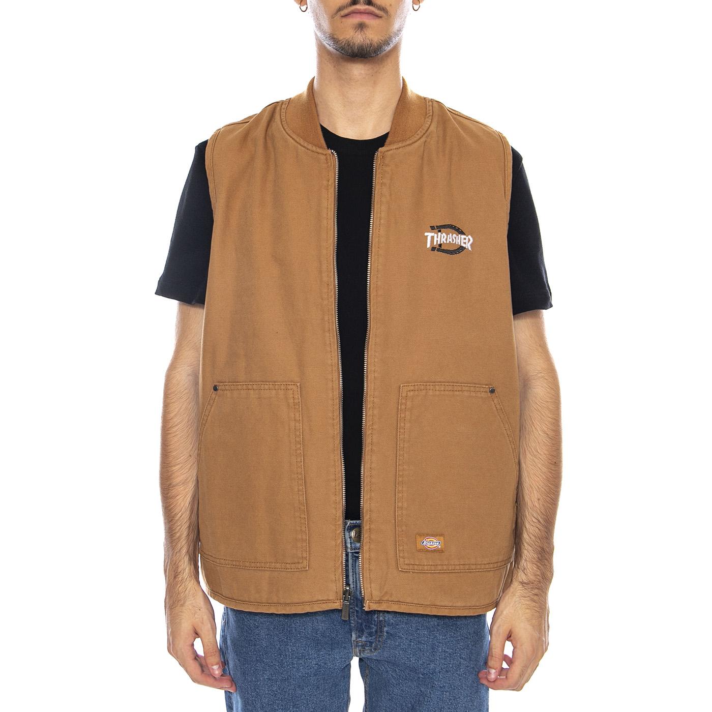 THRASHER X DICKIES Vest Brown Duck - Gilet Smanicato Uomo Marrone DK0A88IT0BD1 . DICKIES 