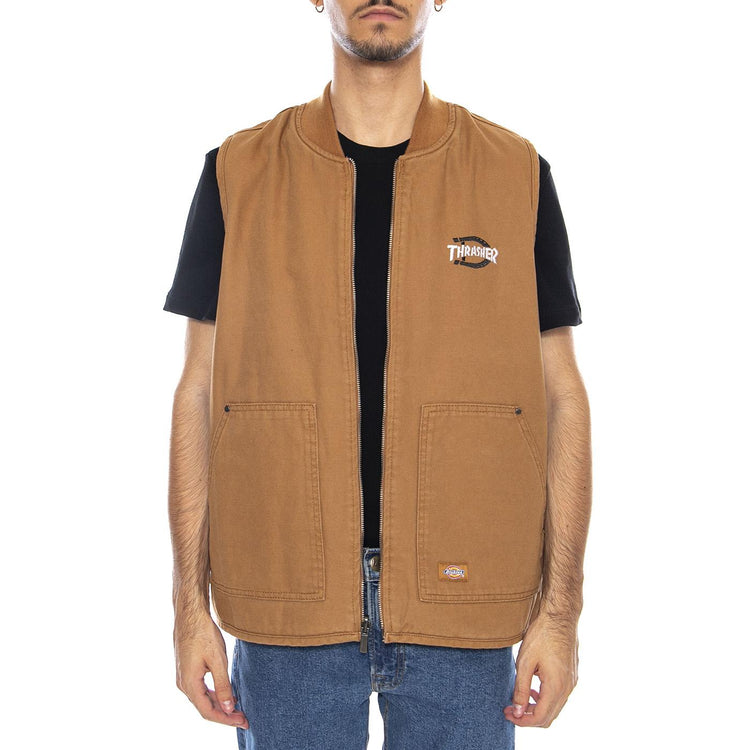 THRASHER X DICKIES Vest Brown Duck - Gilet Smanicato Uomo Marrone DK0A88IT0BD1 . DICKIES 