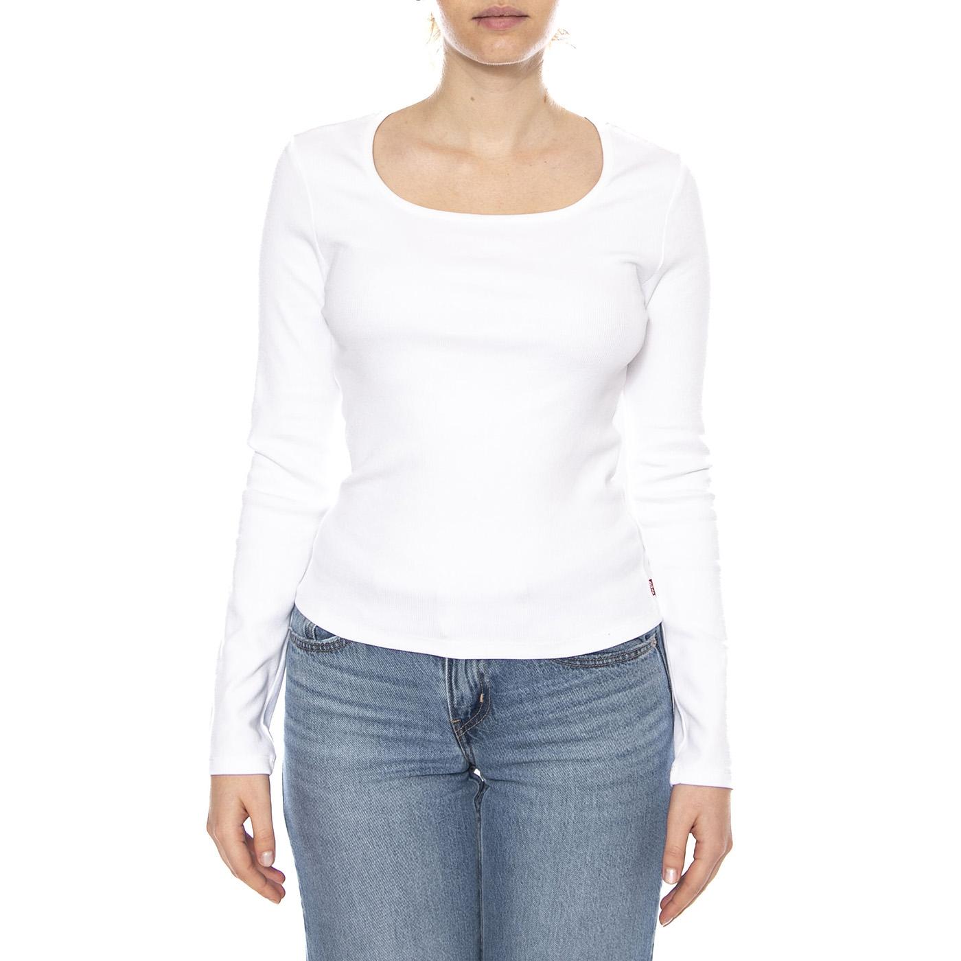 Essential Sqrd Neck Long Sleeve - Bright White Rib - Maglietta Girocollo Maniche Lunghe Donna Bianca 005IO 0005 LEVIS 