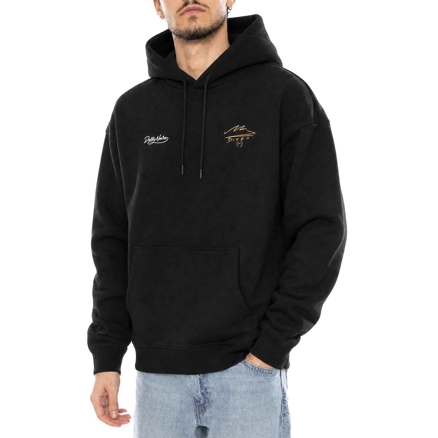 D10S Hoodie Black- Felpa Maradona con Cappuccio Uomo Nera SW1368 GQ-01 DOLLY NOIRE 