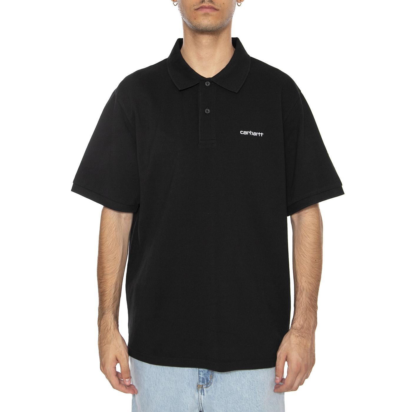 S/S Carhartt Script Polo Black / White - Polo Uomo Nera I035231.0D2XX . CARHARTT WIP 