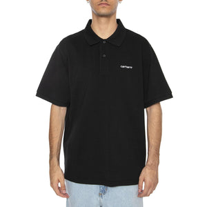 S/S Carhartt Script Polo Black / White - Polo Uomo Nera I035231.0D2XX . CARHARTT WIP 