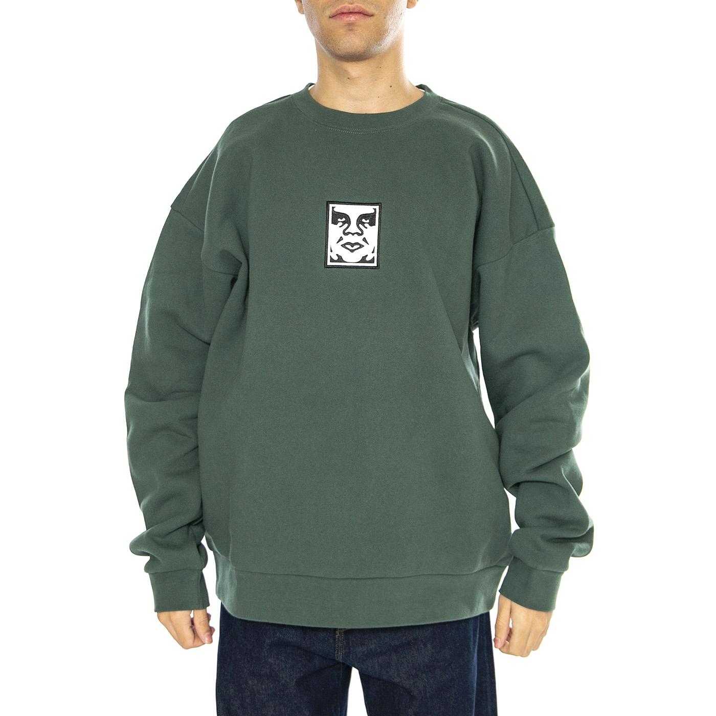 Icona Extra Heavy Crew II Fleece Dark Cedar - Felpa Girocollo Uomo Verde 112480139-DCD  OBEY 