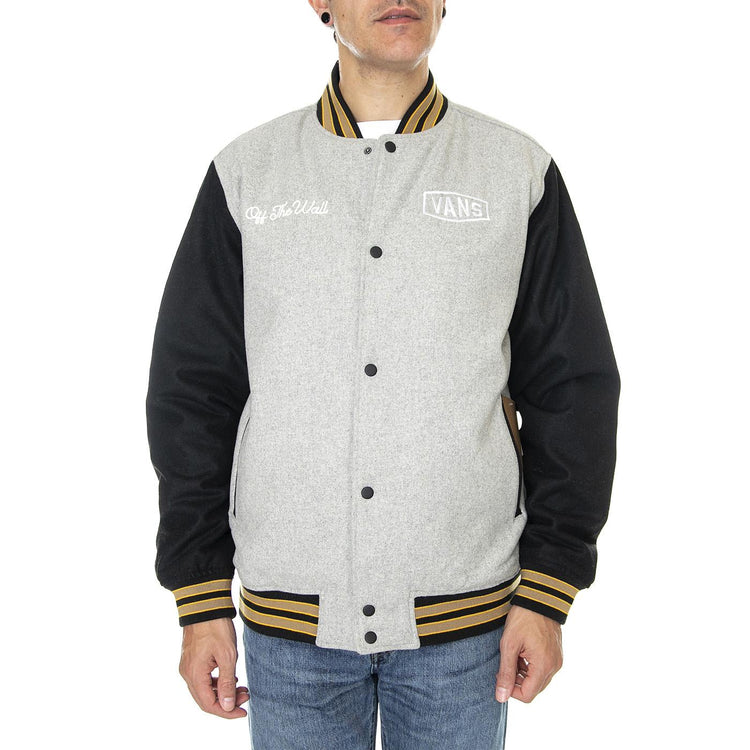 Checkerboard Research Varsity Jacket Chracoal Heather / Black - Giacca Invernale Uomo Grigia / Nera VN0A7S92CHD1  VANS 