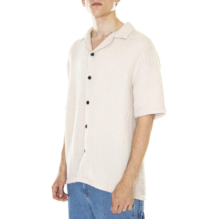 M' Kilian Waffle Ecru Melange - Camicia Maniche Corte Uomo Beige 330771-954  ELVINE 