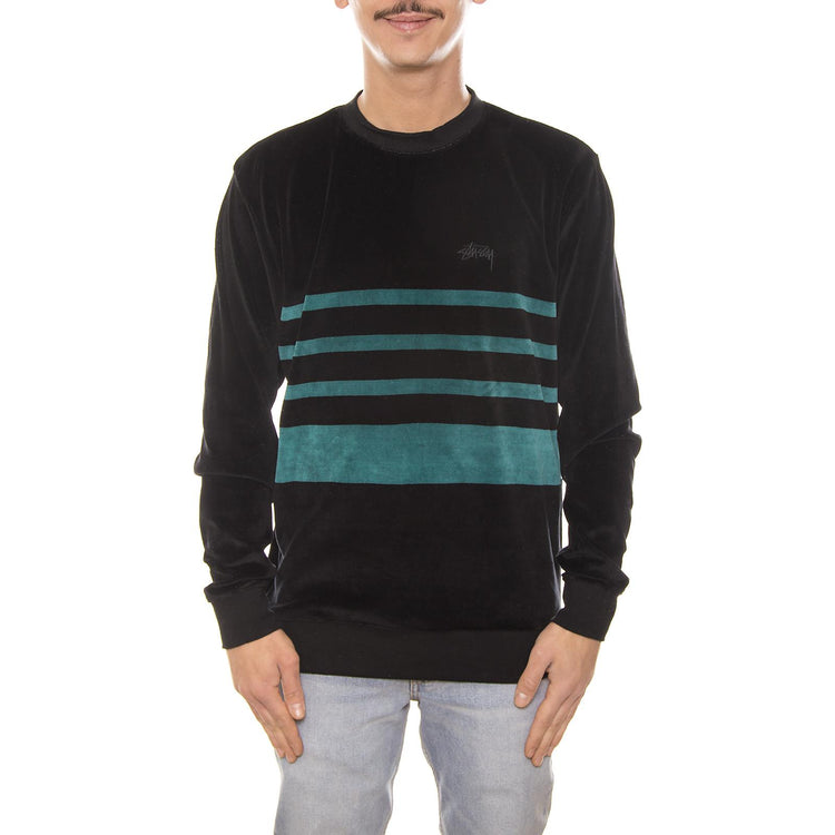 VELOUR STRIPE CREW BLACK 114996-BLACK  STUSSY 