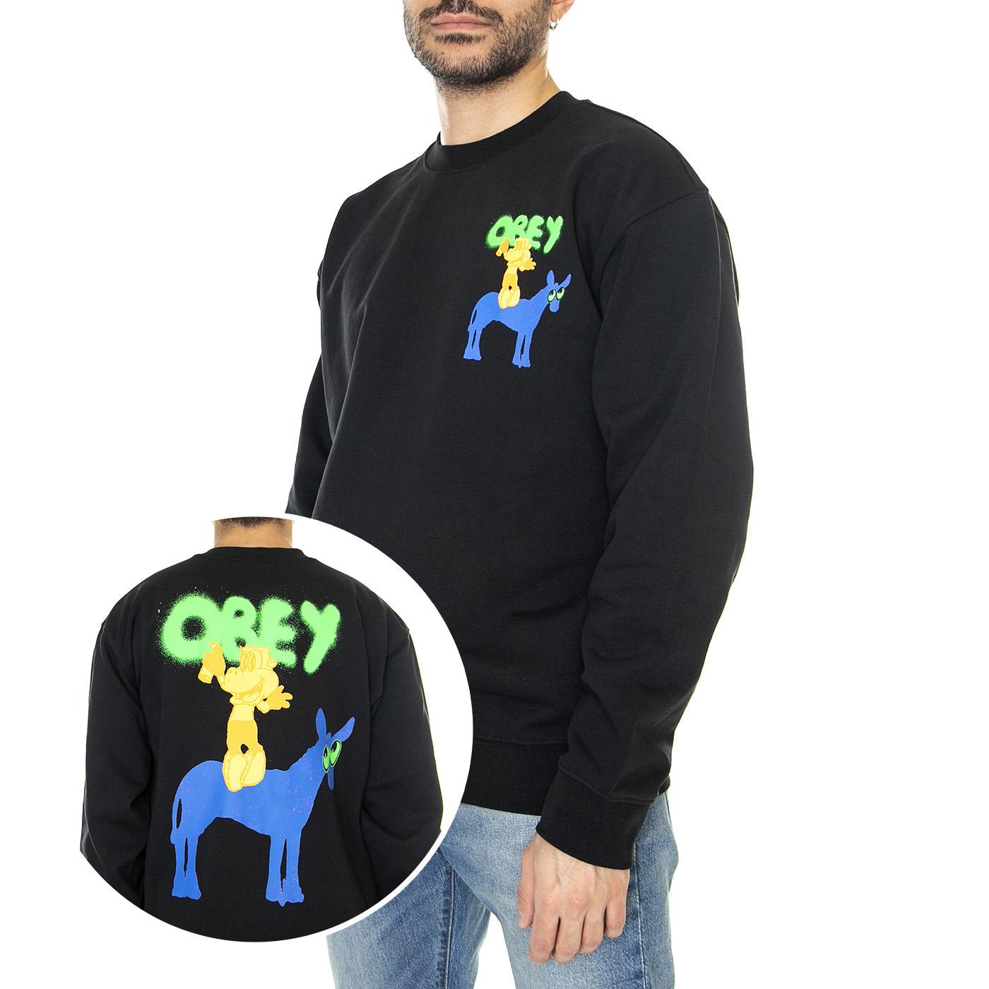 Obey Donley Premium Frebch Terry Crew Fleece Black - Felpa Girocollo Uomo Nera 117473367-BLK  OBEY 