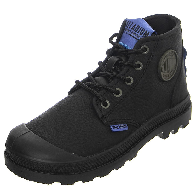 Pampa Supply  Lth Black / Black - Scarpe Stringate Profilo Alto Bambino Nere PAK58366-001-M  PALLADIUM 