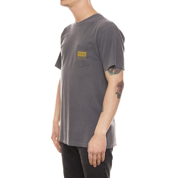 CLASSIC ROOTS PIG. DYE PKT TEE BLACK 1944039-BLACK  STUSSY 