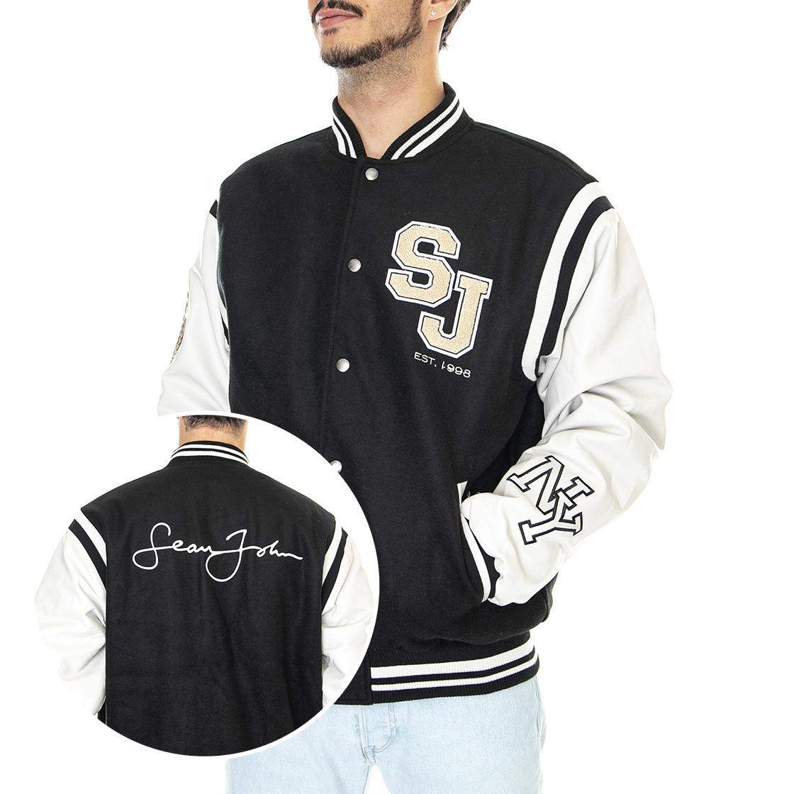 SJ Legendary College Jacket 01 Black / Off-White - Giacca Invernale Uomo Nera / Bianca 6075126/222  SEAN JOHN 