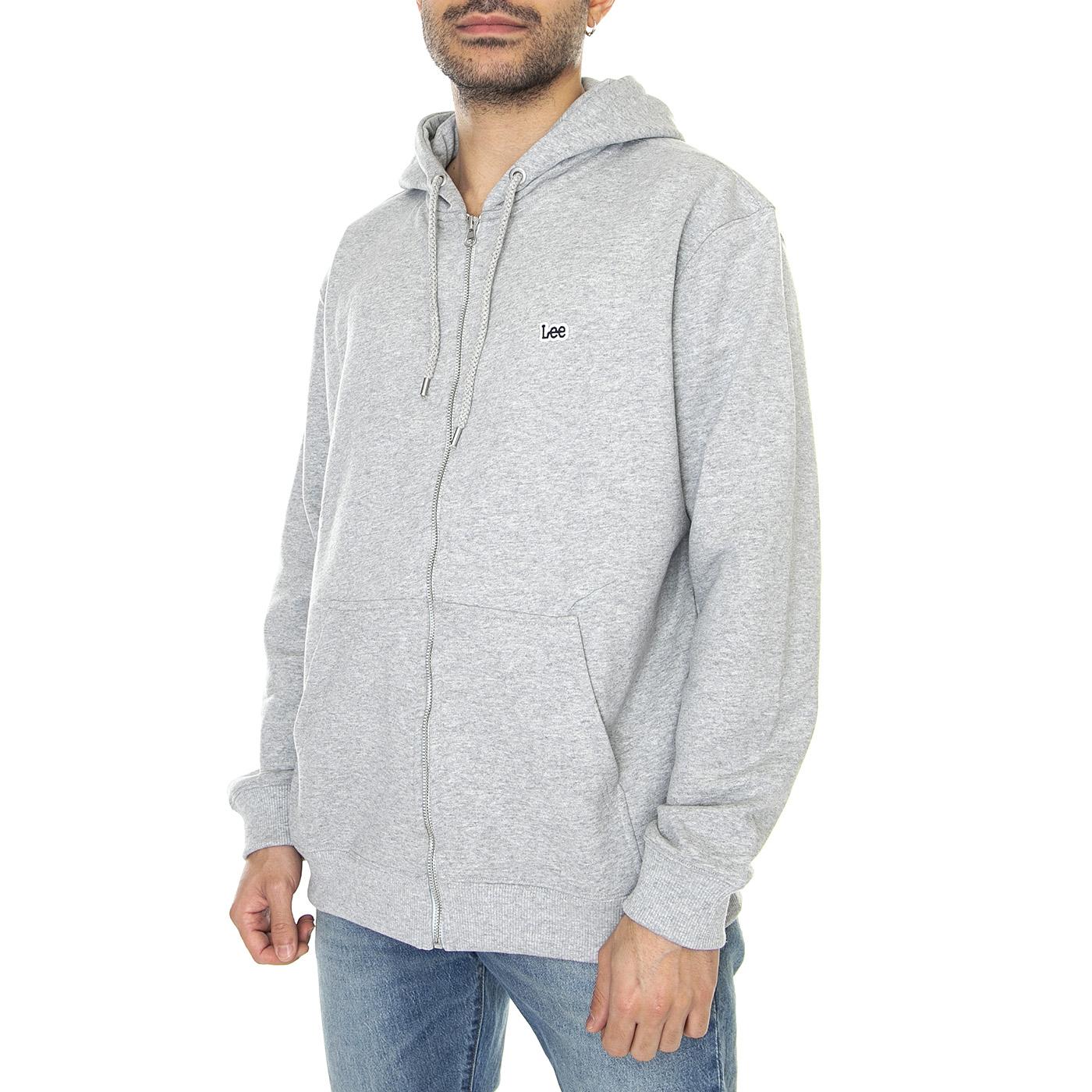 Basic Zip Through Ho Grey Melange - Felpa con Cappuccio e Zip Uomo Grigia L80KSPMP  LEE 