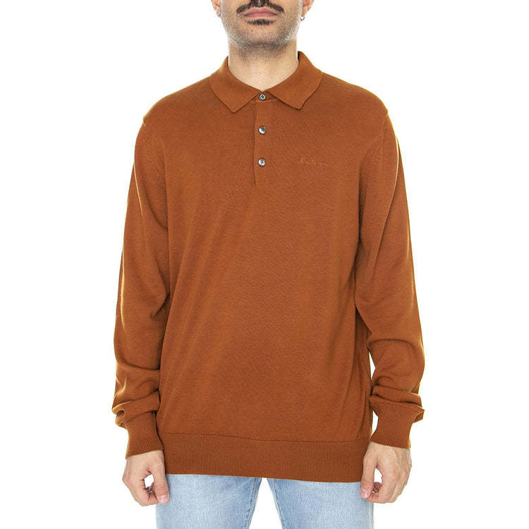 Signature Long Sleeve Polo Caramel - Polo Maniche Lunghe Uomo Marrone 63353-371  BEN SHERMAN 