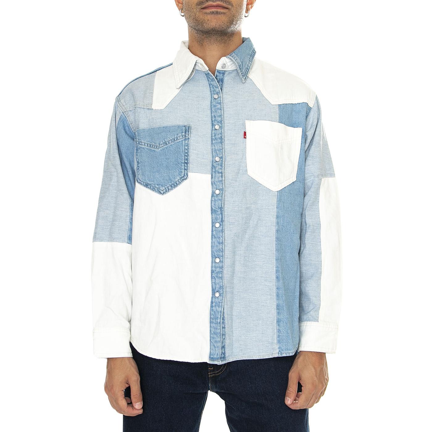 Donovan Western Shirt Patchwork Blanket Light Indigo Worn In - Camicia Denim Jeans Uomo Blu A5974-0001  LEVIS 