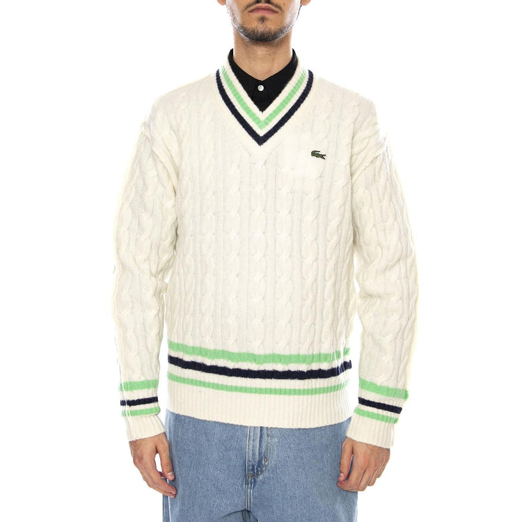 PULLOVER 9II White - Maglione Scollo a V Uomo Bianco AH5199-9II . LACOSTE 