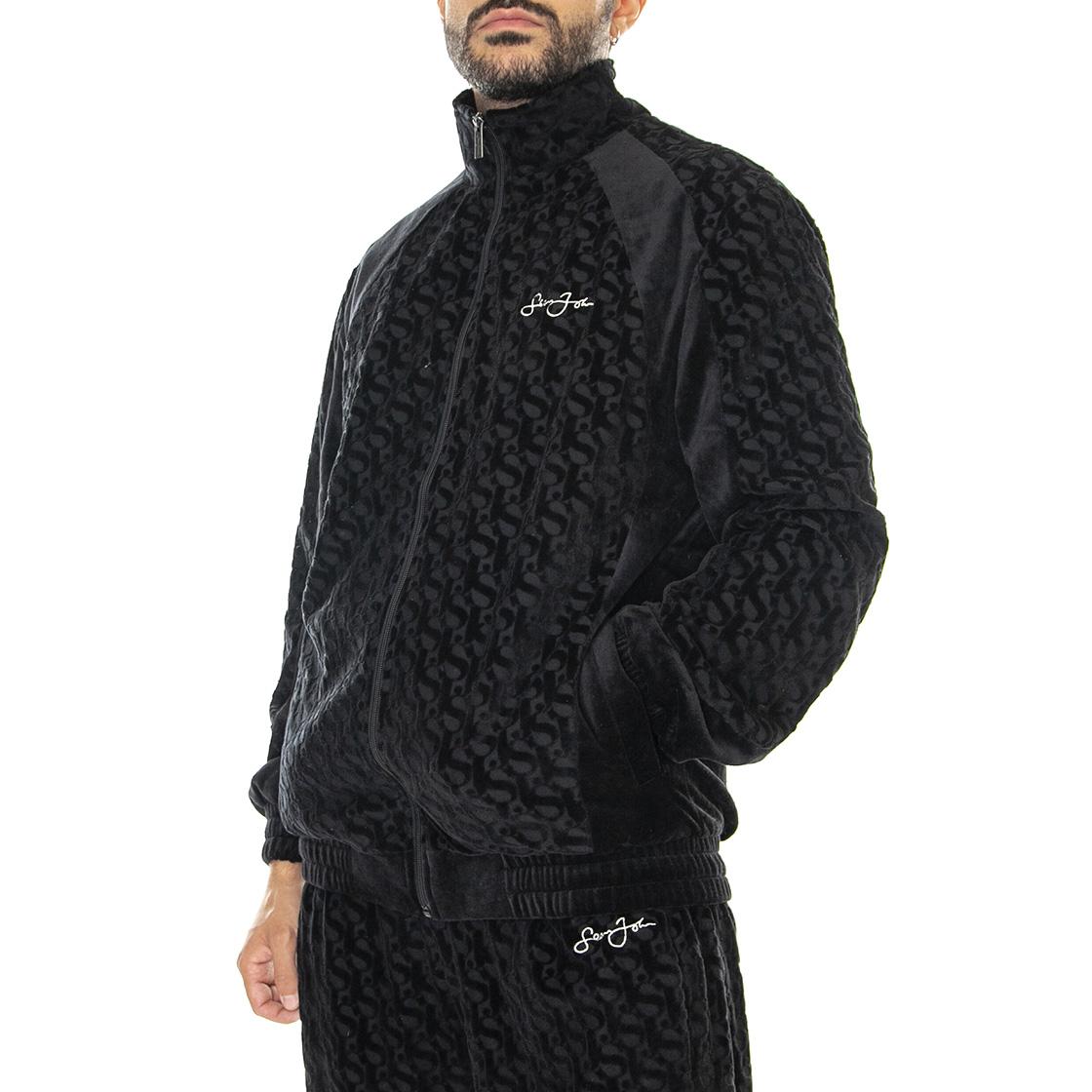 Monogram Devoréw Velours Track Jacket 01 Black - Giacca Invernale Uomo Nera 6078104/222  SEAN JOHN 