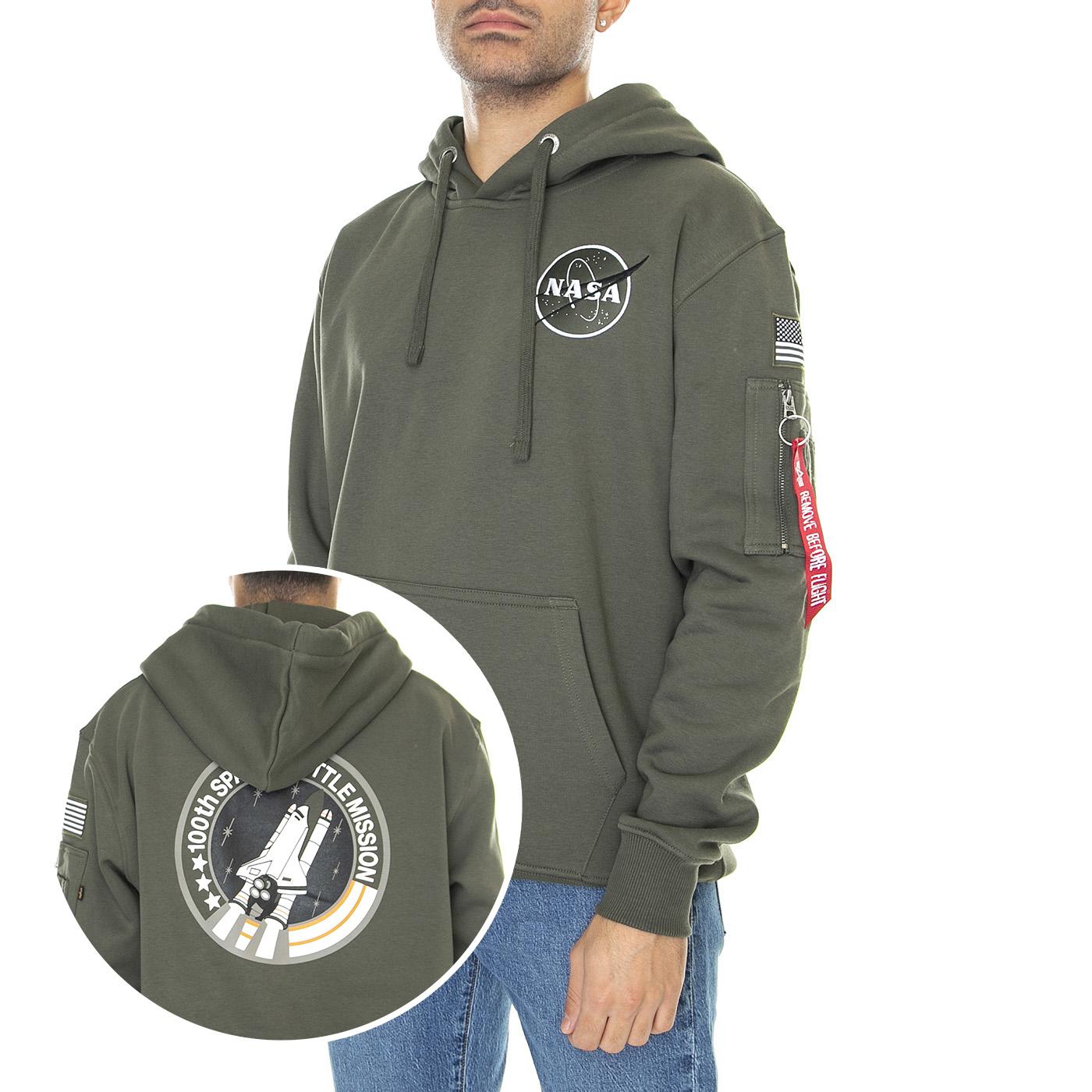Space Shuttle Hoody Dark Olive - Felpa con Cappuccio Uomo Verde 178317-142  ALPHA INDUSTRIES 