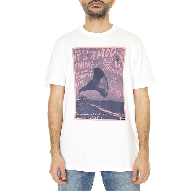 Brighton Gramophone Tee Ivory - Maglietta Girocollo Uomo Bianca 67129-015  BEN SHERMAN 
