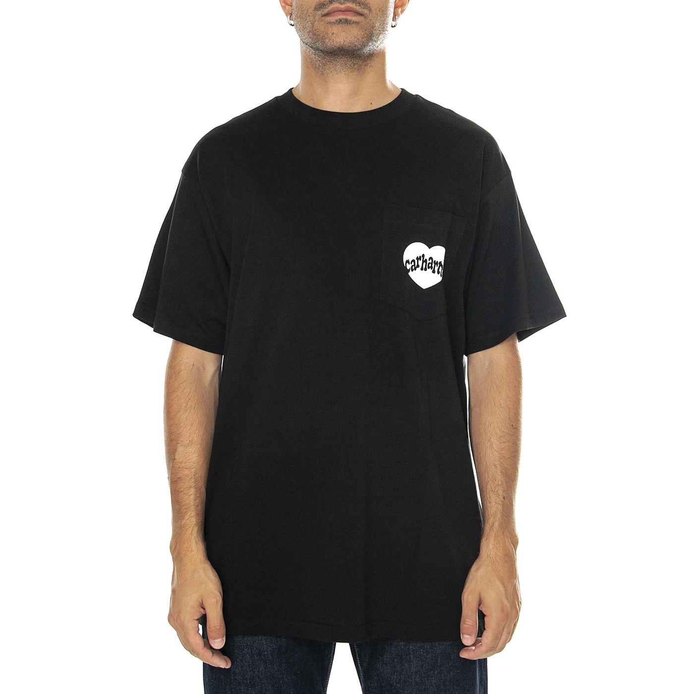 S/S Amour Pocket T-Shirt Black / White - Maglietta Girocollo Uomo Nera I033675.0D2XX  CARHARTT WIP 