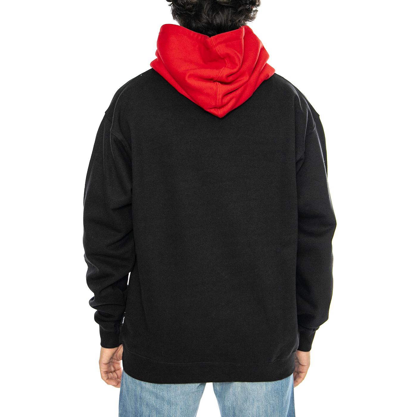Hoodie Telly Wire Black / Fire Red - Felpa con Cappuccio a Contrasto Uomo Nera HOODIE TELLY WIRE - BLACK/FIRE RED  WASTED PARIS 