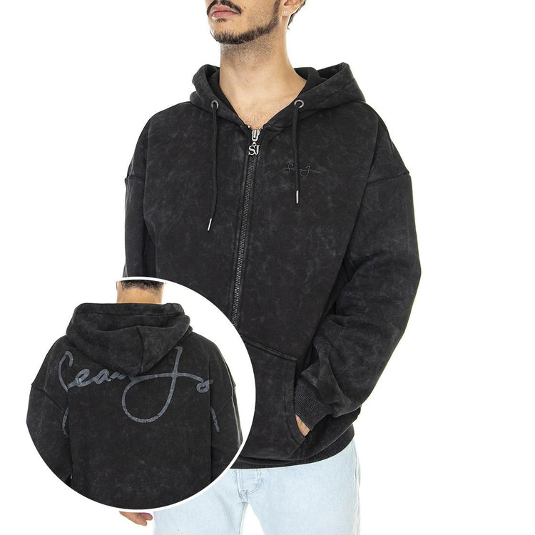 Script Logo Backprint Washed Out Zip Hoodie 01 Black - Felpa con Cappuccio e Zip Uomo Nera 6022734/222  SEAN JOHN 