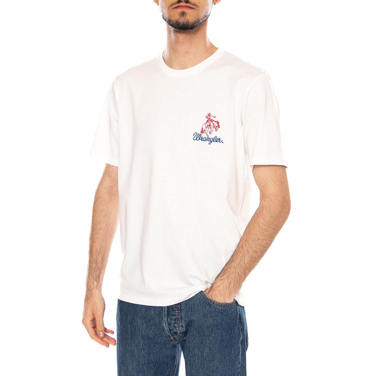 EMBROIDERY TEE WORN WHITE - Maglietta Girocollo Uomo Bianca 112377987 WHT WRANGLER 