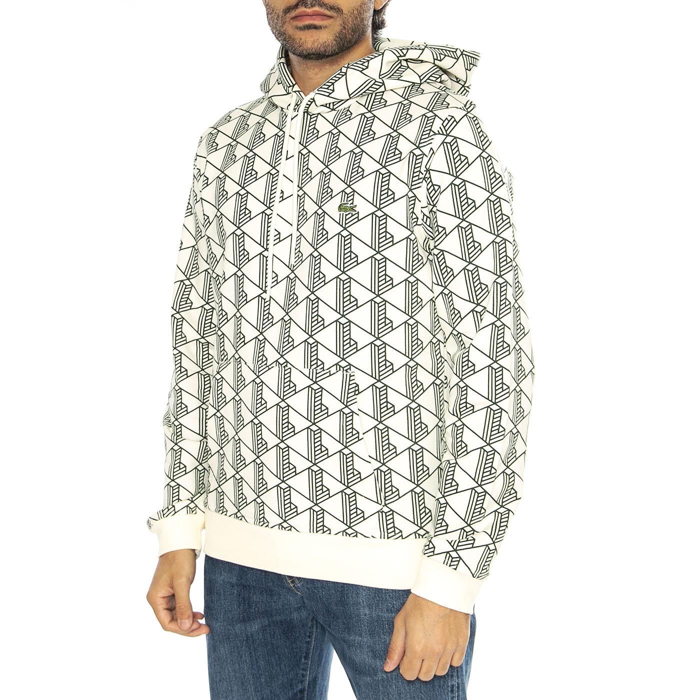 Lacoste Fleece-Hoodie mit Monogramm - Felpa con Cappuccio Uomo Bianca SH2855-00  LACOSTE 