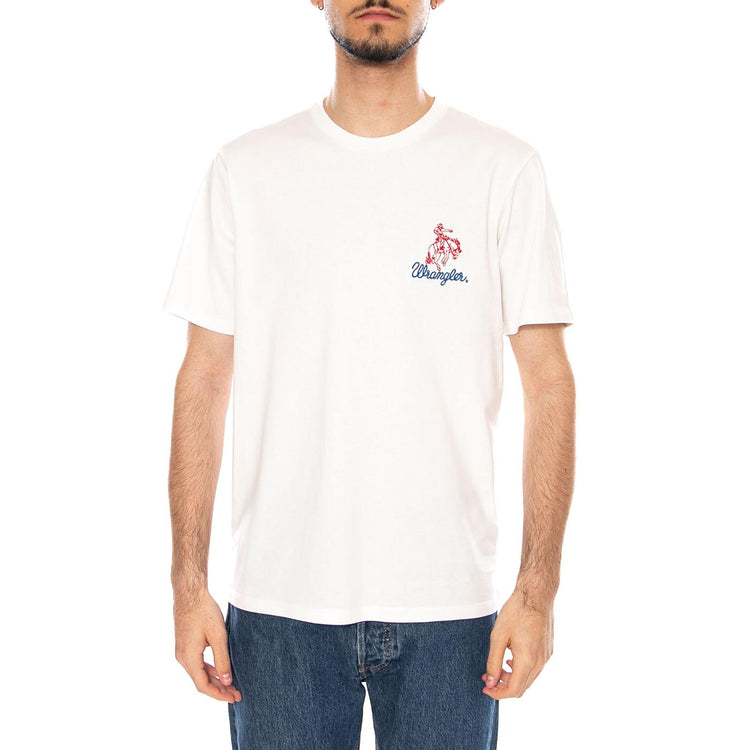 EMBROIDERY TEE WORN WHITE - Maglietta Girocollo Uomo Bianca 112377987 WHT WRANGLER 