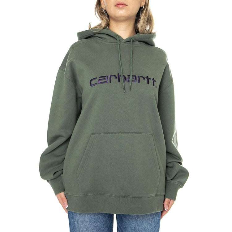 W' Hooded Carhartt Sweatshirt Duck Green / Aura - Felpa con Cappuccio Donna Verde I033648.2J6XX  CARHARTT WIP 