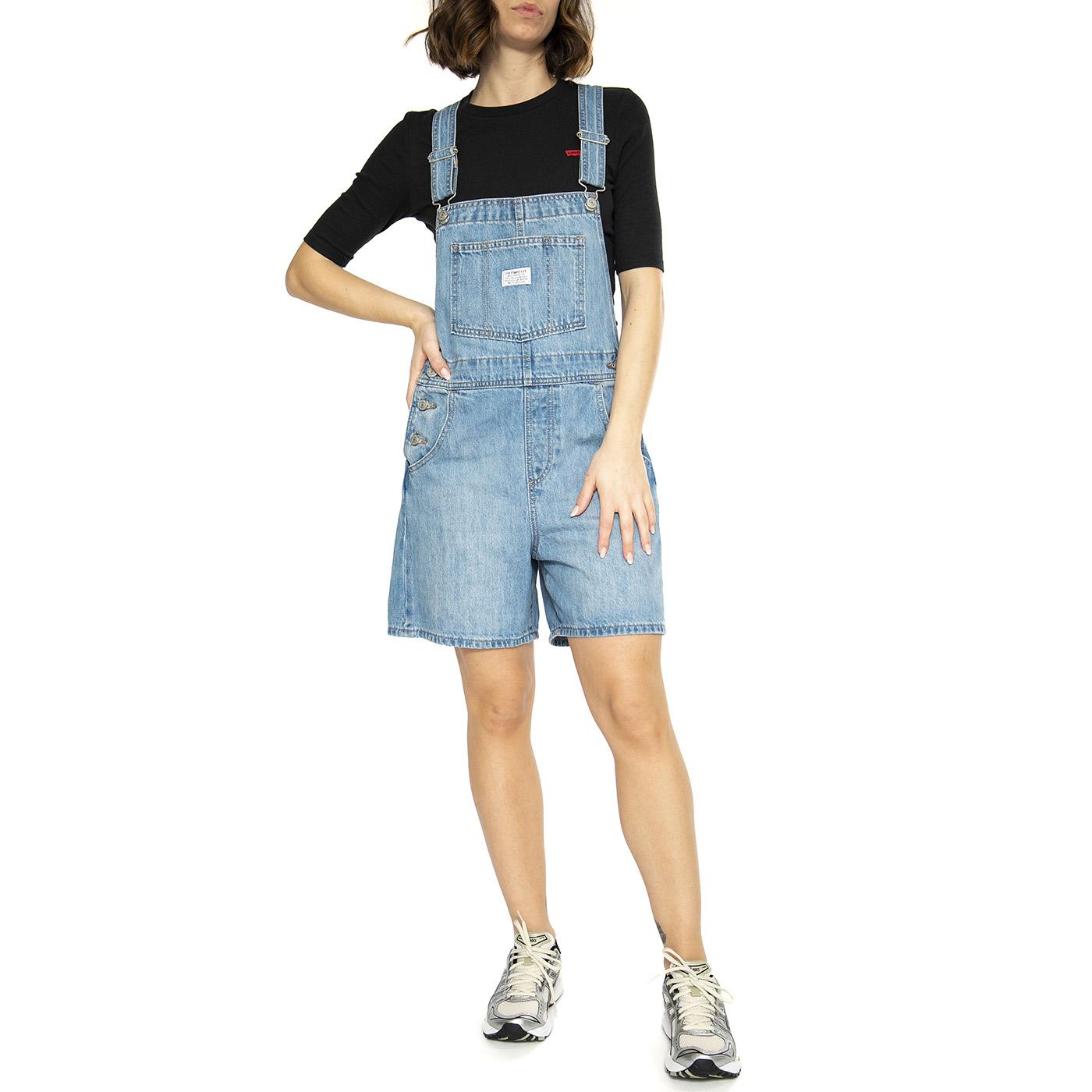Vintage Shortall Light Indigo Worn In - Salopette Bermuda Denim Jeans Donna Blu 52333-0040  LEVIS 