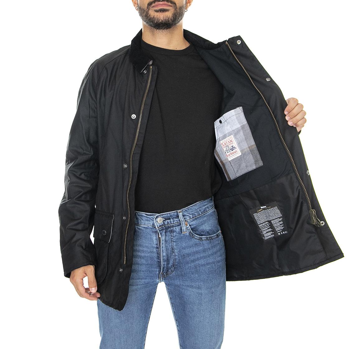 Bodey Wax Black Grey Stone Tartan - Giacca Invernale Uomo Nera 222MMWX1843-BK71  BARBOUR 