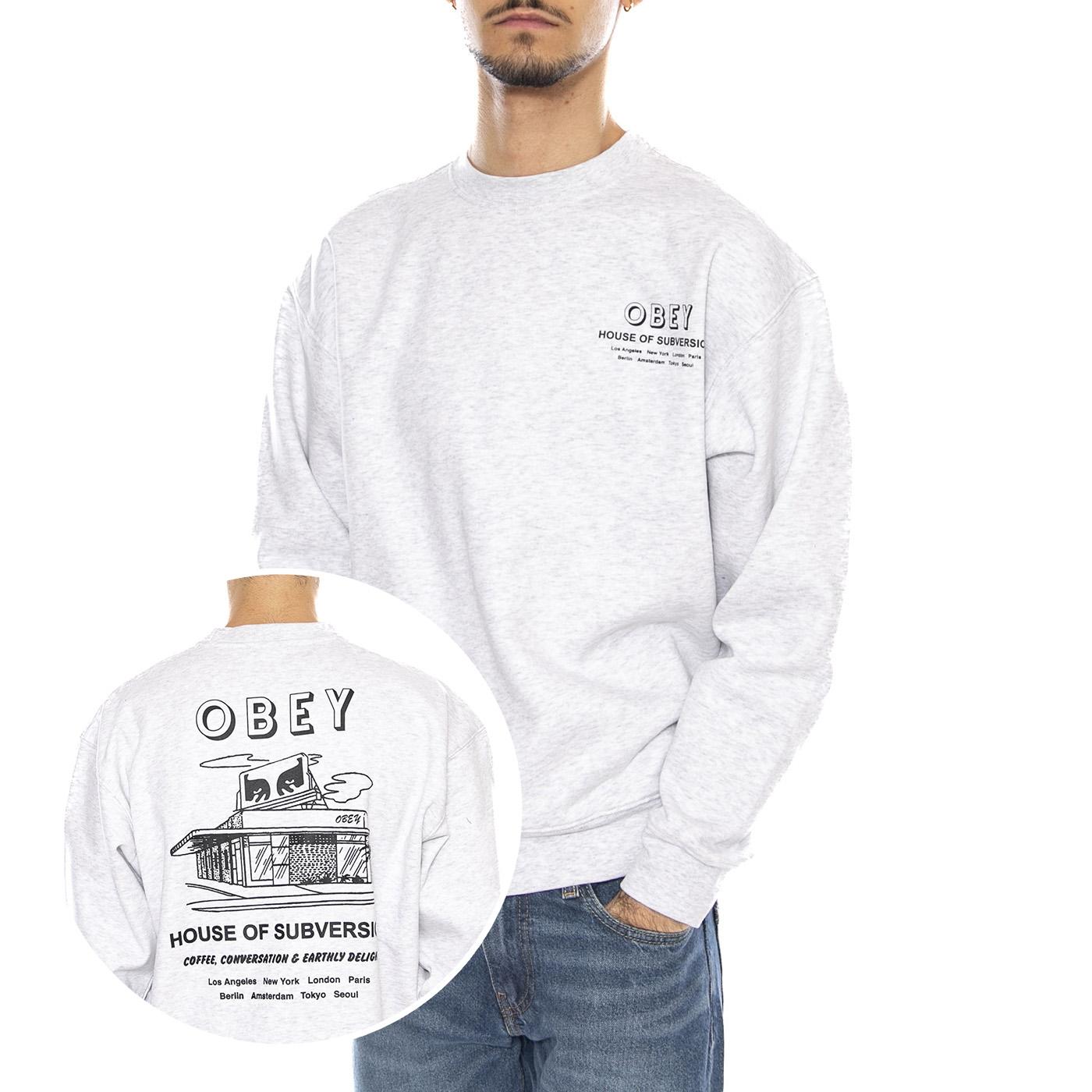 OBEY House of Subversion Fleece Heather Grey -- Felpa Girocollo Uomo Grigia 112864195 HEA OBEY 