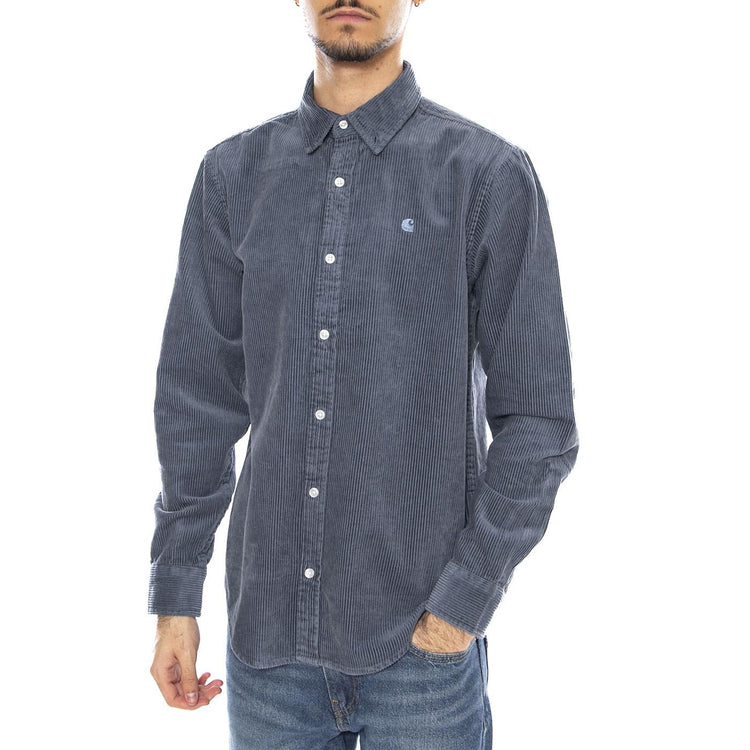 L/S Madison Cord Shirt Angelite / Angelite -- Camicia Uomo Blue I029958.39QXX . CARHARTT WIP 