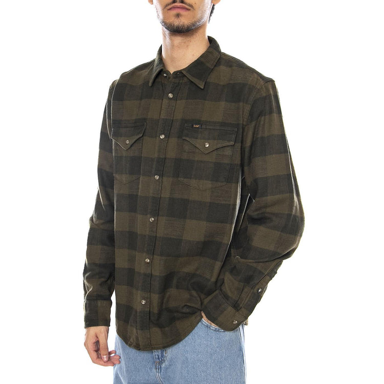 Clean Western Shirt Army Green Buffalo Check - Camicia a Quadri Uomo Verde 112371320 . LEE 