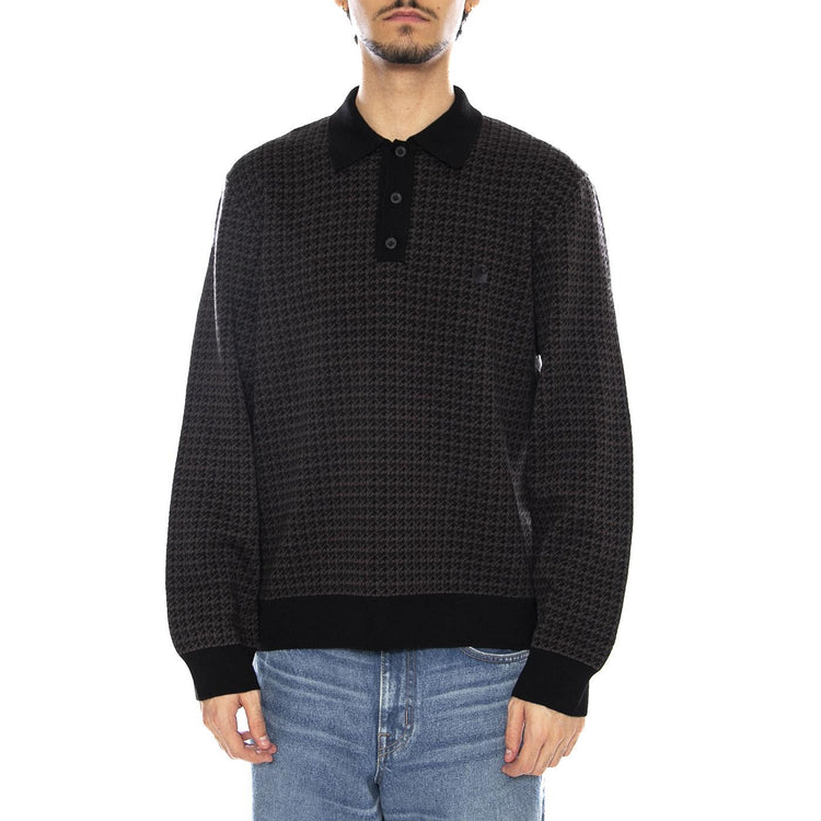 L/S Lowis Polo Lowis Houndstooth, Vitola Heather - Polo Maniche Lunghe Uomo Nera I035395.35MXX . CARHARTT WIP 