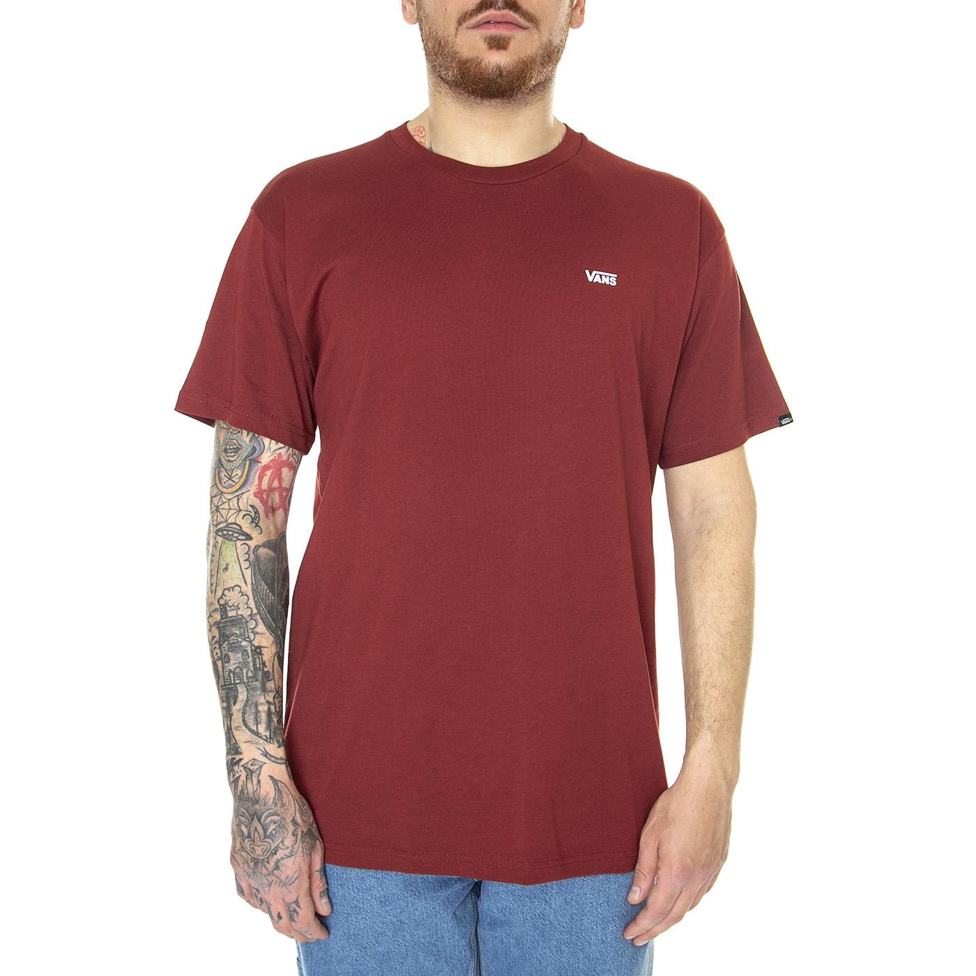 MN Left Chest Logo Tee Syrah / White - Maglietta Girocollo Uomo Rossa VN0A3CZEBWD1  VANS 
