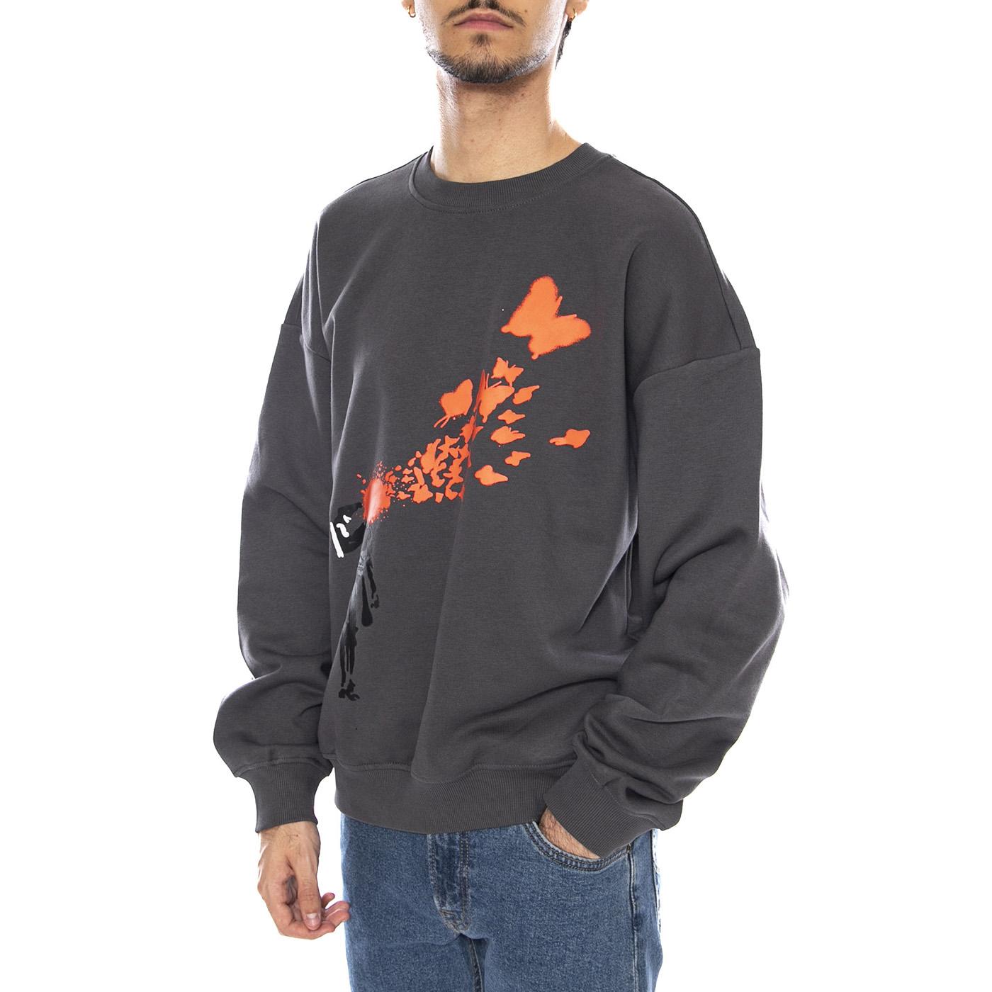 Banksy Vintage Crew Neck Grey Pinstripe "Butterfly Shot" - Felpa Girocollo Uomo Grigia 22035203-4911270  ONLY & SONS 