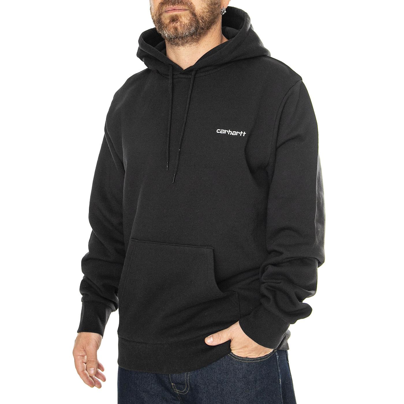 Hooded Script Embroidery Sweat Black / White - Felpa con Cappuccio Uomo Nera I033658.0D2XX  CARHARTT WIP 