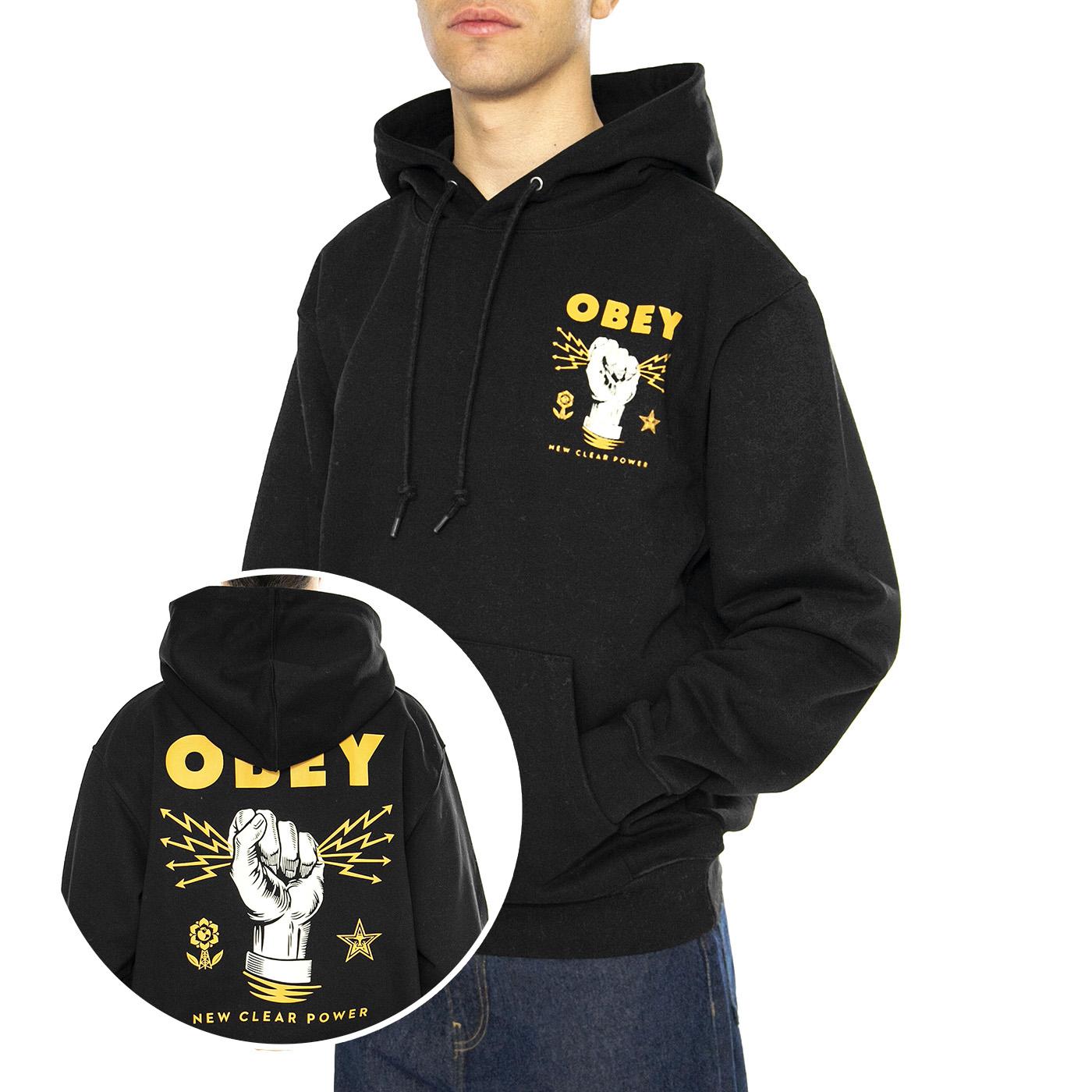 Obey New Clear Power Hood Fleece Black - Felpa Uomo Nera 117463779-BLK  OBEY 
