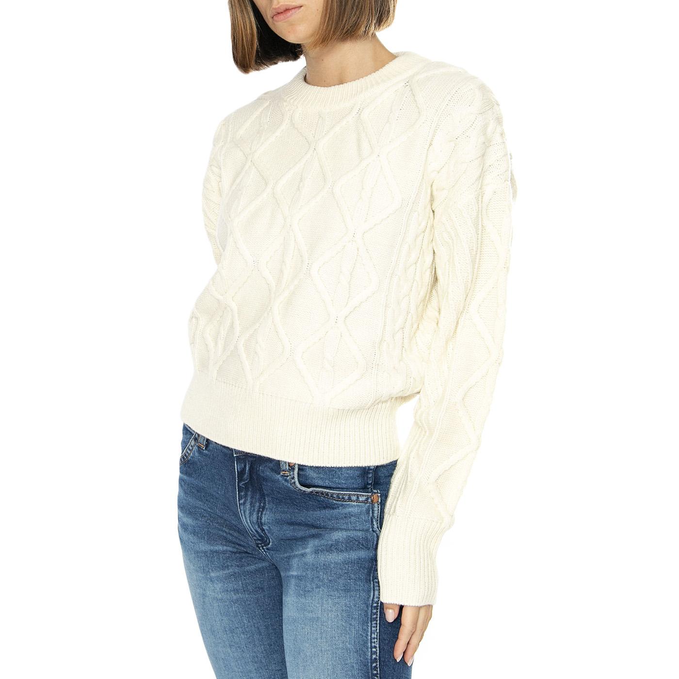 Cable Knit Sweater Worn White - Maglione Donna Bianco 112356472-WHITE  WRANGLER 