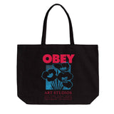 Obey Art Studio Flowers Tote Bag Black - Borsa Shopping Bag Tote Nera  ACCESSORI OBEY