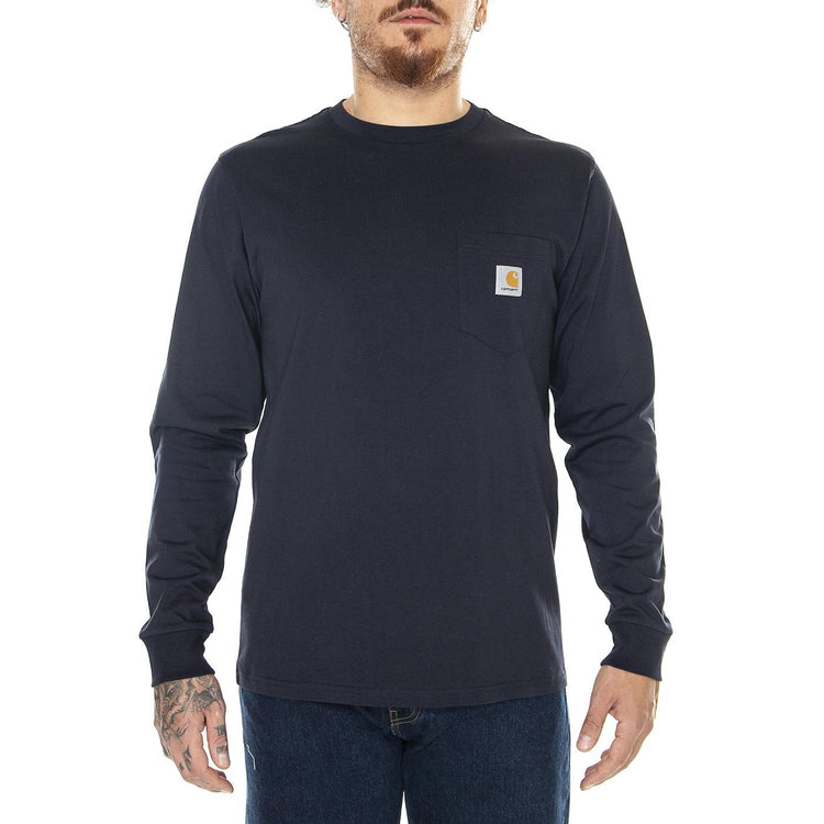 L/S Pocket T-Shirt Dark Navy - Maglietta Girocollo Maniche Lunghe Uomo Blu I030437.1CXX  CARHARTT WIP 