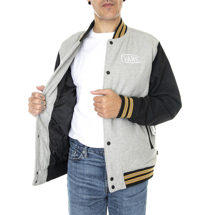 Checkerboard Research Varsity Jacket Chracoal Heather / Black - Giacca Invernale Uomo Grigia / Nera VN0A7S92CHD1  VANS 