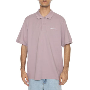 S/S Carhartt Script Polo Pink Fog / White - Polo Uomo Viola I035231.31MXX  CARHARTT WIP 