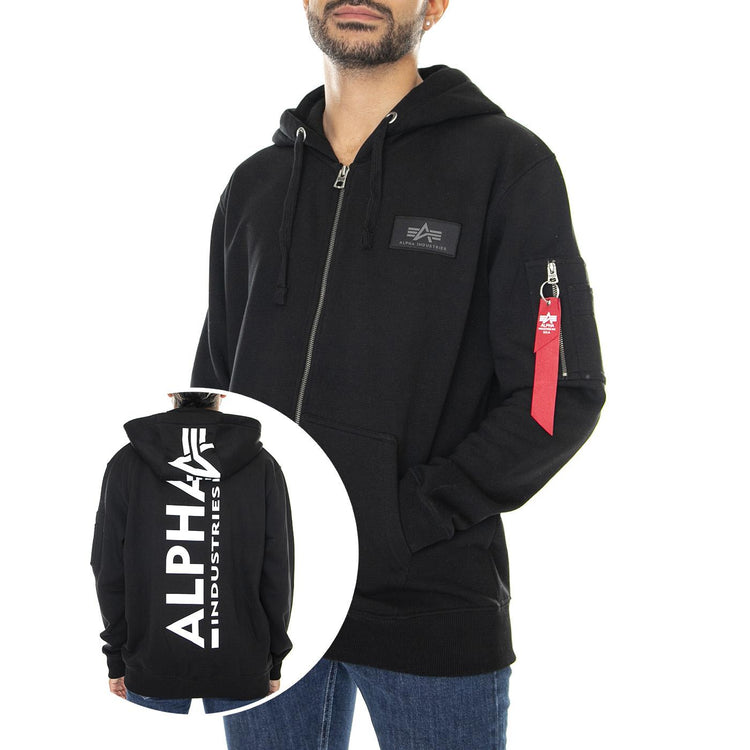 Back Print Zip Hoody Black - Felpa con Cappuccio e Zip Uomo Nera 128342-03  ALPHA INDUSTRIES 