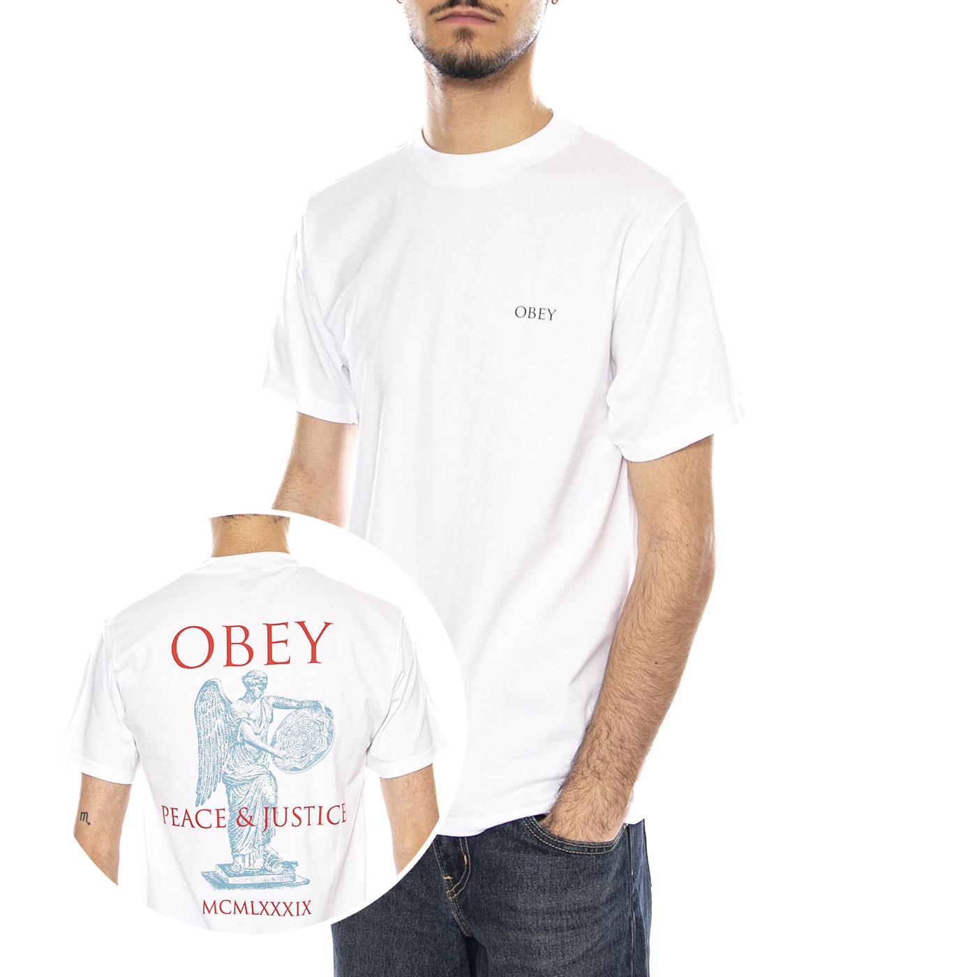 Obey Peace & Justice Statue Maglietta -- Maglietta Uomo Bianca 165264238 WHT OBEY 