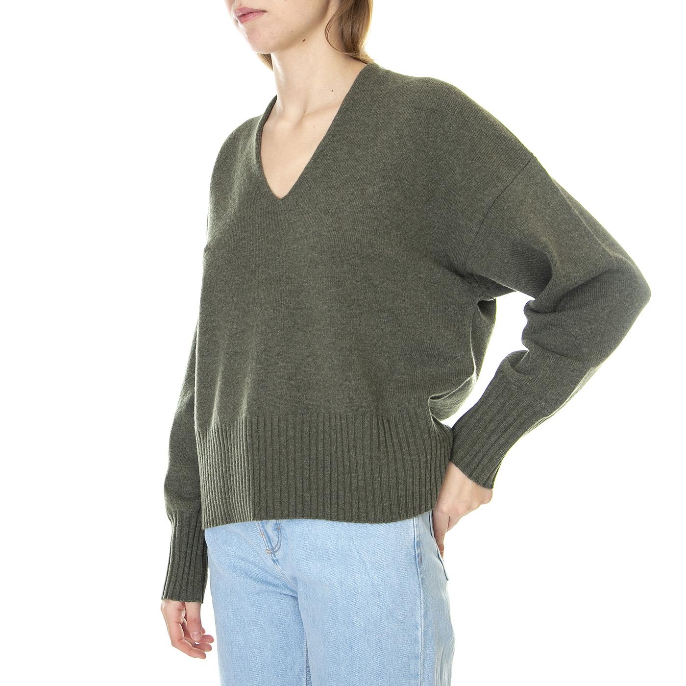 Bellie Dark Olive - Maglione Collo a V Donna Verde 330748  ELVINE 