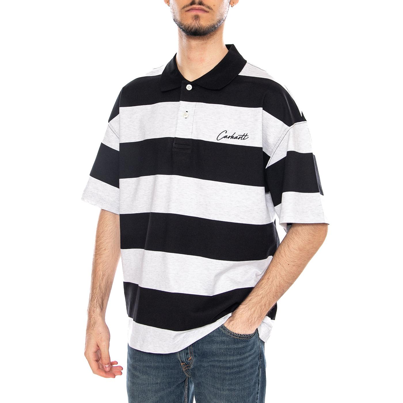 S/S Delray Polo Delray Stripe, Black - Polo Uomo Bianca / Nera I036187 3LDXX CARHARTT WIP 