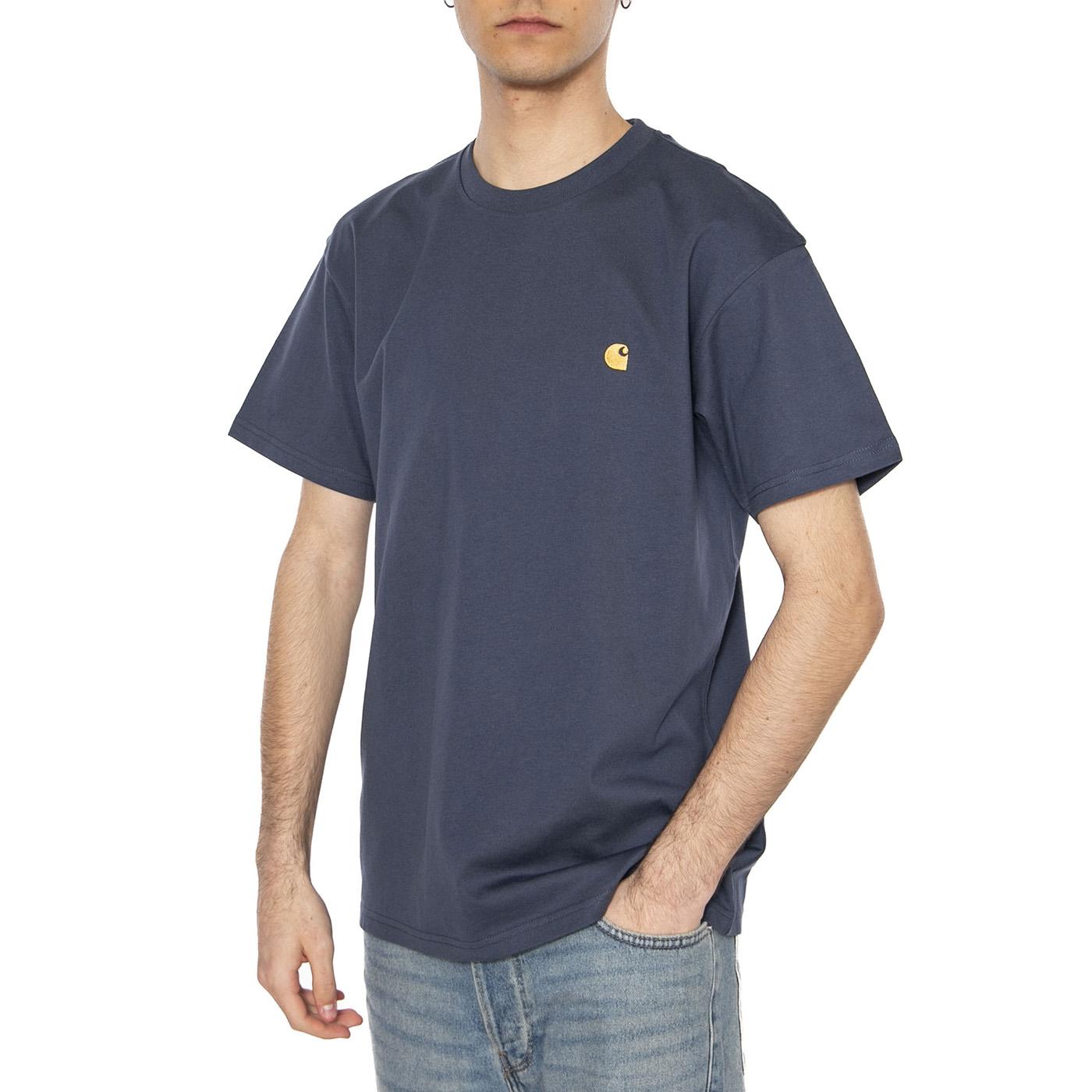 S/S Chase T-Shirt Dusky Blue / Gold - Maglietta Girocollo Uomo Blu I026391.2Q8XX  CARHARTT WIP 